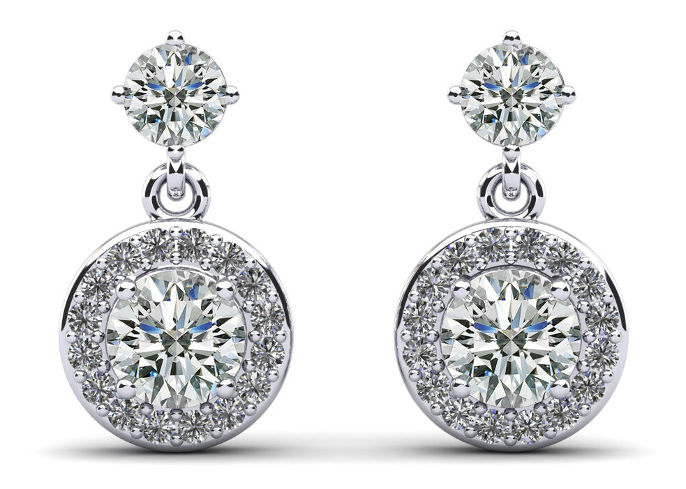 Heavenly Halo Drop Earrings Diamond with 2.00 ct.(finished) 1.1mm, 3.8mm, 5.5mm